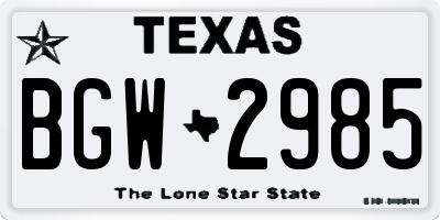 TX license plate BGW2985