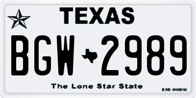 TX license plate BGW2989