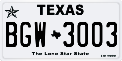 TX license plate BGW3003