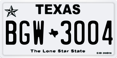 TX license plate BGW3004
