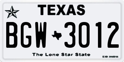 TX license plate BGW3012