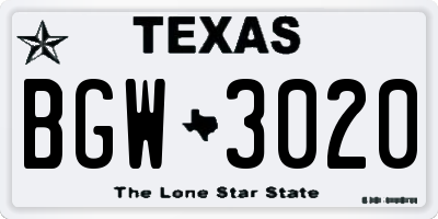 TX license plate BGW3020