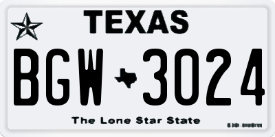 TX license plate BGW3024