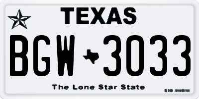 TX license plate BGW3033
