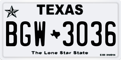TX license plate BGW3036