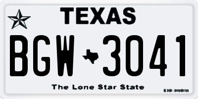 TX license plate BGW3041