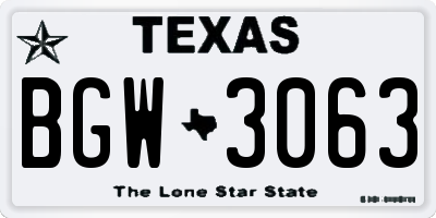 TX license plate BGW3063