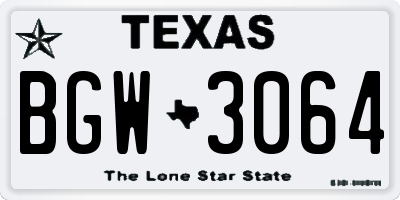 TX license plate BGW3064