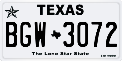 TX license plate BGW3072