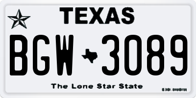 TX license plate BGW3089