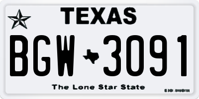 TX license plate BGW3091