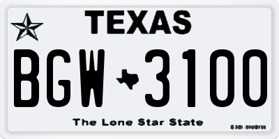 TX license plate BGW3100