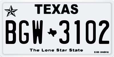 TX license plate BGW3102