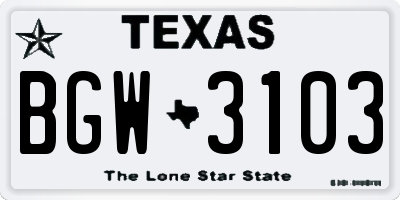 TX license plate BGW3103