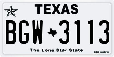 TX license plate BGW3113