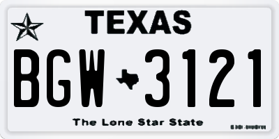 TX license plate BGW3121