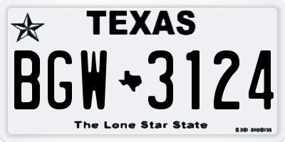 TX license plate BGW3124