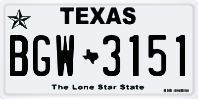 TX license plate BGW3151