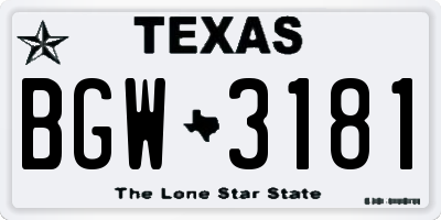 TX license plate BGW3181