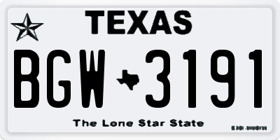 TX license plate BGW3191