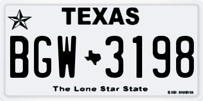TX license plate BGW3198