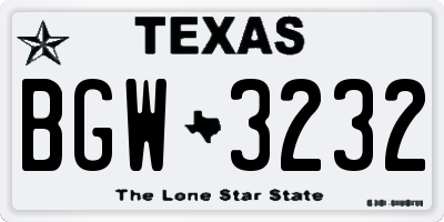 TX license plate BGW3232