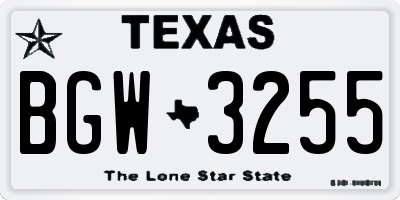TX license plate BGW3255