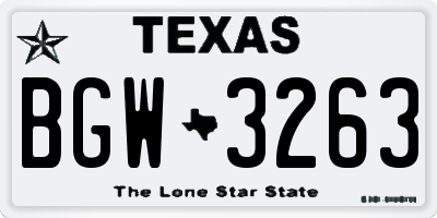 TX license plate BGW3263