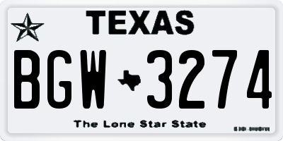 TX license plate BGW3274