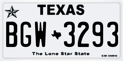 TX license plate BGW3293