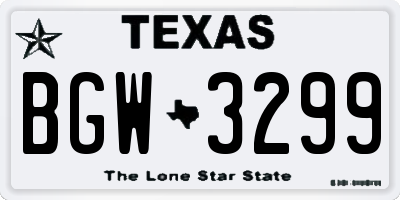 TX license plate BGW3299