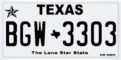 TX license plate BGW3303