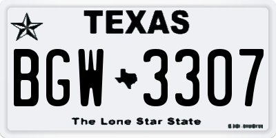 TX license plate BGW3307