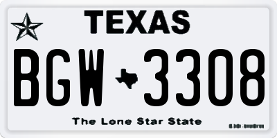 TX license plate BGW3308
