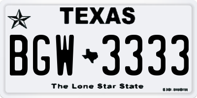 TX license plate BGW3333
