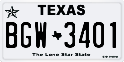 TX license plate BGW3401