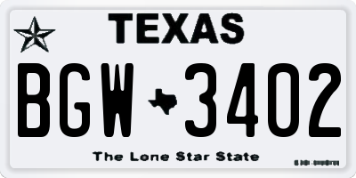 TX license plate BGW3402