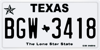 TX license plate BGW3418