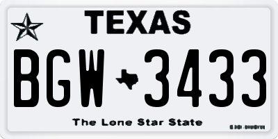 TX license plate BGW3433
