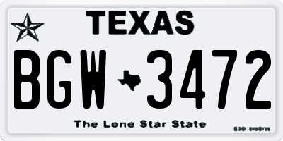 TX license plate BGW3472