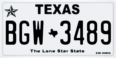 TX license plate BGW3489