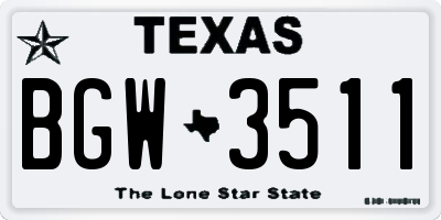 TX license plate BGW3511