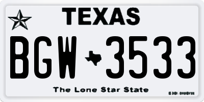TX license plate BGW3533