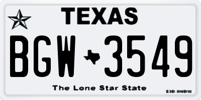 TX license plate BGW3549