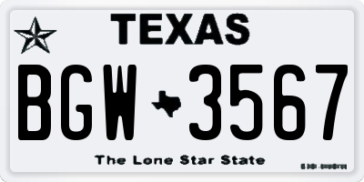 TX license plate BGW3567
