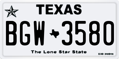 TX license plate BGW3580