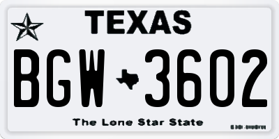 TX license plate BGW3602