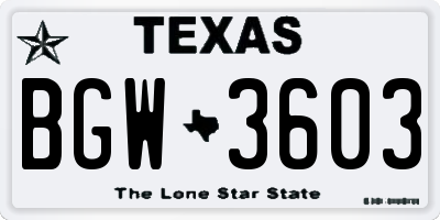 TX license plate BGW3603