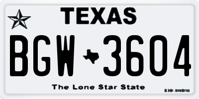 TX license plate BGW3604