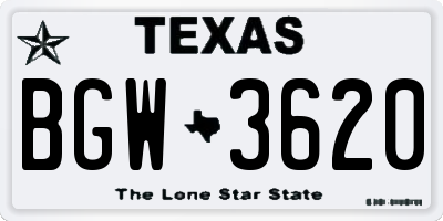 TX license plate BGW3620